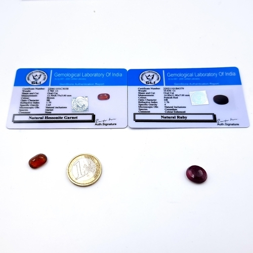 842 - Two certified gem stones, comprising of a pretty natural Ruby of a large 10.65 carats. Together with... 