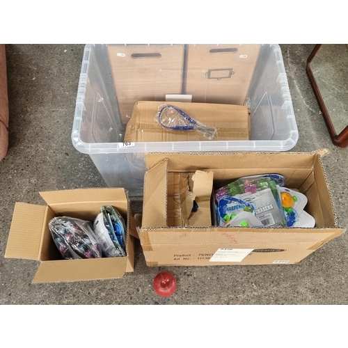 763 - A large box filled to the brim with brand new stationary equipment and office supplies. Including ea... 