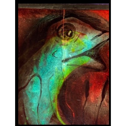 65 - A very heavy handmade original stained glass artwork depicting a fish in motion in tones of blues an... 