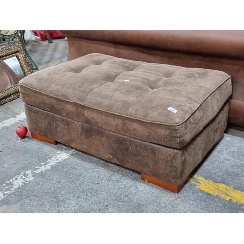 857 - A very large button-back footrest with a beautiful antiqued suede leather upholstery in an olive bro... 