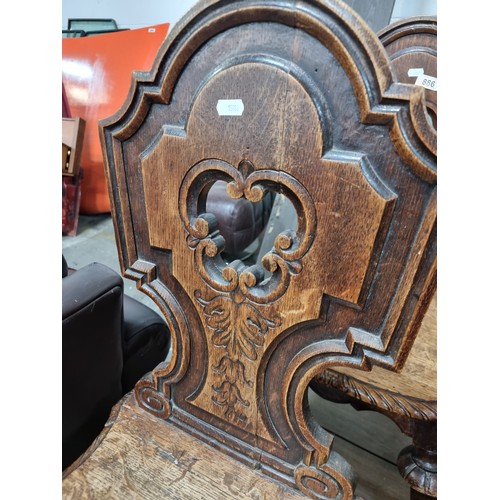 886 - Star lot : A very elegant pair of antique Victorian hall chairs with beautifully carved foliate and ... 