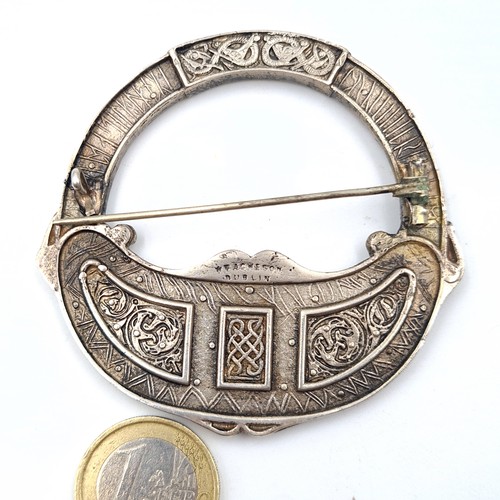 2 - A fabulous large and detailed example of an Irish silver 1940's Celtic revival penannular brooch, fe... 