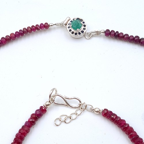 48 - A pretty suite of jewellery, comprising of a Ruby stone bracelet and necklace. Necklace is set with ... 