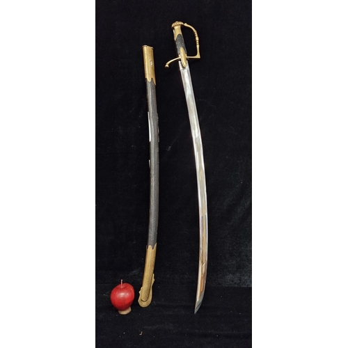 711 - Star lot : A 19th century French Officer's saber with curved blade. With leather sheath featuring lo... 