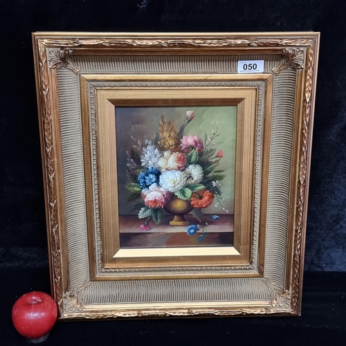 50 - Star Lot: A stunning original antique oil on board painting featuring a beautiful still life of a la... 