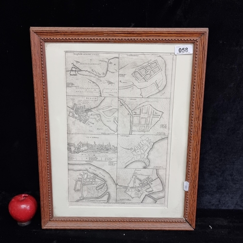58 - An antique etching of a montage of maps titled 