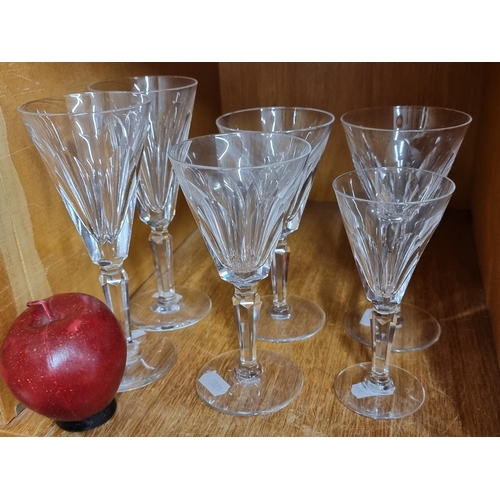 A selection of six vintage Waterford Crystal stemmed glasses in the Sheila  pattern. A beautiful and