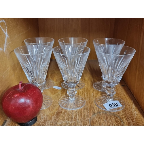 90 - A set of six Waterford Crystal claret glasses in the beautiful vintage Eileen pattern. Featuring a g... 