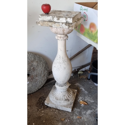 889 - Star Lot - An antique stone garden pedestal base. An elegant example with a lightly curved central k... 