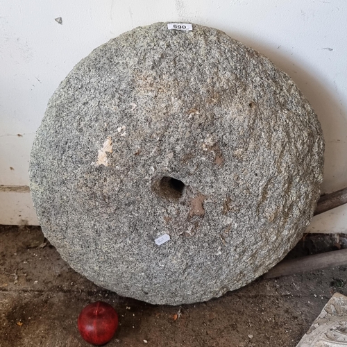 890 - Star Lot : A heavy solid granite millstone with a neat sized hole to centre. D56cm  From Thornhill H... 