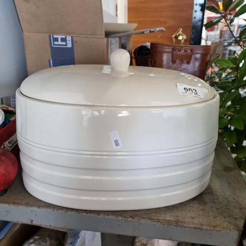 903 - A very large ceramic Arthur Wood lidded bread bin. In very good condition with a glossy white finish