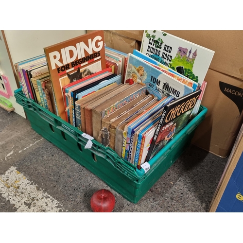 926 - A full crate of vintage children's books. Including charming education equestrian themed examples as... 