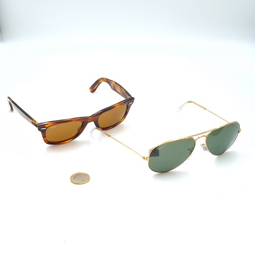 37 - Two pairs of genuine Ray-ban sunglasses, the first is a pair of aviator style sunglasses set with go... 