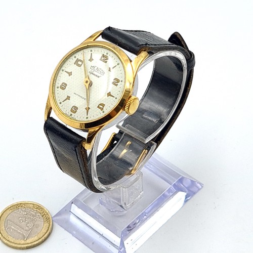 45 - A very interesting WWII era 1940's Mentor wrist watch, set with a lovely a leather strap and a Diamo... 