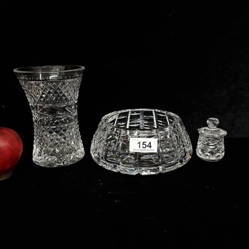 154 - Three Waterford Crystal items including a centerpiece bowl in the Tralee pattern with a vase and a l... 