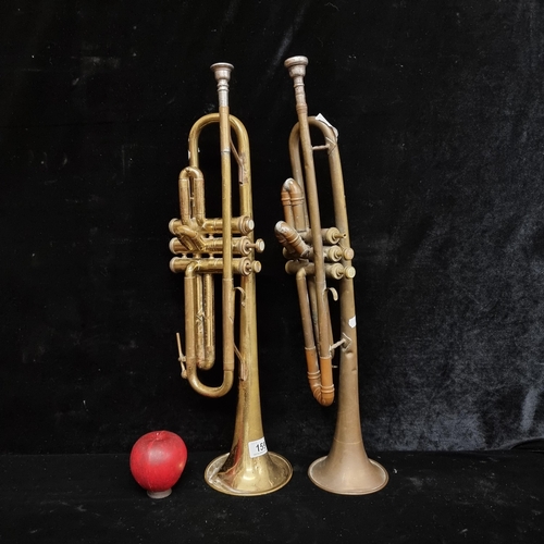 159 - Two vintage brass trumpets including one from Melody Maker and the other from Aro.