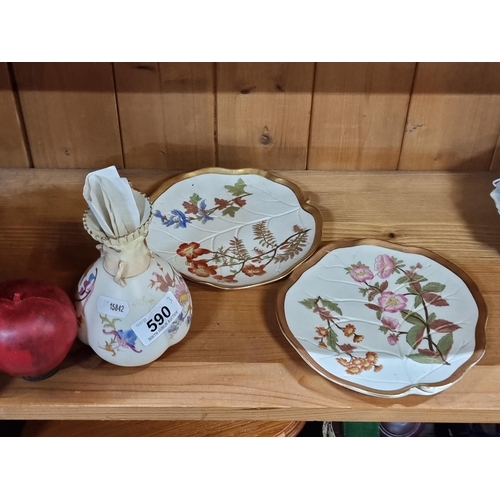 590 - Three beautiful vintage examples of Royal Worcester fine china including two dishes and a jug accomp... 