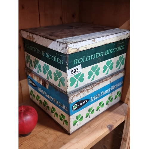 593 - Two vintage Irish biscuit tins. Including brands Boland's and Jacob's ''Fancy Irish Biscuits''. Nice... 