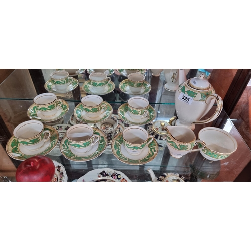 595 - A beautiful complete fifteen piece demi-tasse  coffee set of Green Dragon pattern china from Arklow ... 