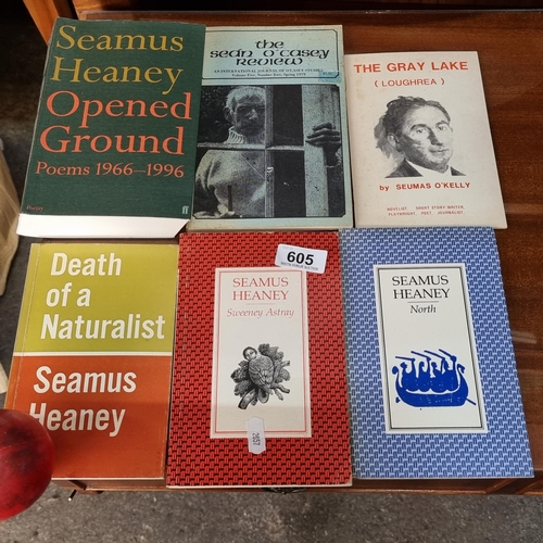 605 - A selection of six books of Irish literary interest including many titles by Seamus Heaney, includin... 