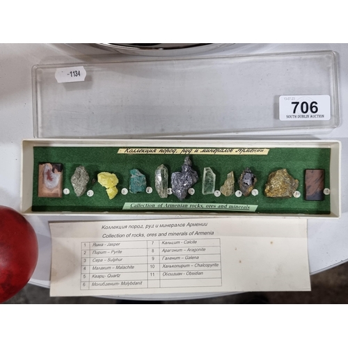 706 - A vintage collection of Armenian rocks, ores and minerals. Including jasper, quartz, obsidian. All h... 