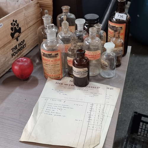 736 - A fabulous collection of early 20th century chemist's bottles. All with original paper labels. Inclu... 