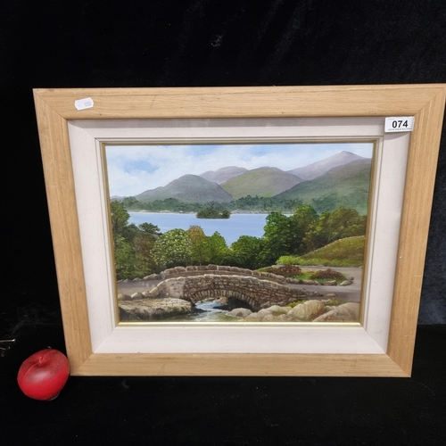 74 - A vintage original oil on board painting by the artist B Wall. Features a landscape scene of a bridg... 