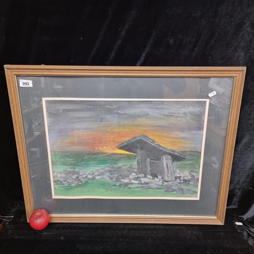 92 - An original oil pastel and acrylic on paper of Poulnabrone Dolmen by S. D. Halpenny. A vivid sunrise... 