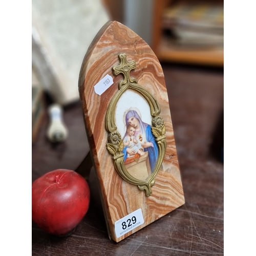 829 - A beautiful handpainted porcelain image of the Madonna and Child. Expertly rendered and mountain in ... 