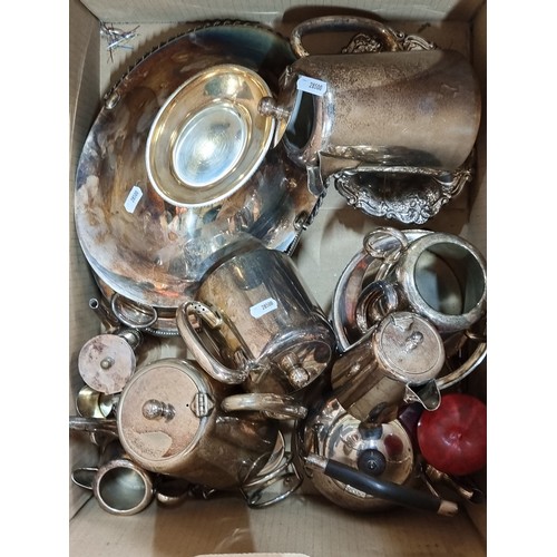 721 - A large box of mixed vintage EPNS homeware. Mostly consisting of bachelor teapots ideal for hotel an... 