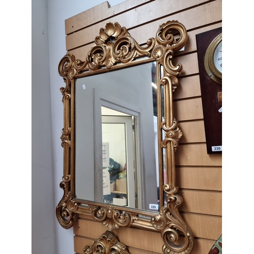 229 - An attractive Rococo style wall mirror in an ornate gilt compartment frame. H110cm x W77cm.