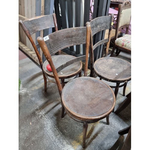 667 - Three antique bentwood chairs made by Austrian manufacturers Jacob & Josef Kohn Wein. Feature carved... 