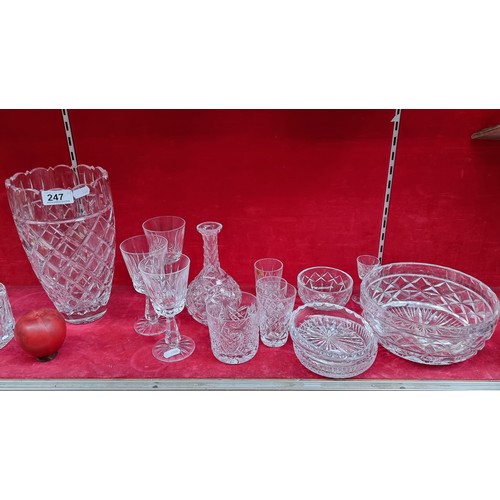 247 - A selection of fourteen crystal items including a large Galway Crystal vase, a large serving bowl, g... 