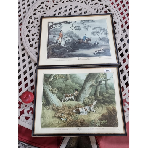 677 - A pair of vintage prints of hunting scenes including one titled 