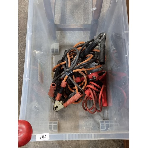 704 - Three sets of heavy duty jump leads. Three pairs included.