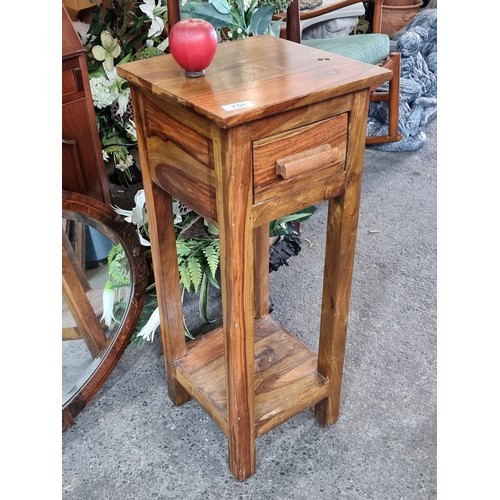 758 - A neat sized Zebranno wood side table. Featuring a single drawer and neat tier to base. Would functi... 