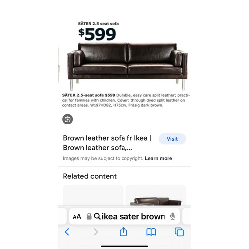 724 - A pair of stylish 3 seater couches in the SÄTER style from Ikea. In a deep brown leather finish and ... 