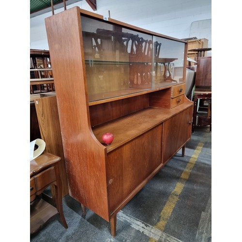 666 - Star Lot : A stunning vintage Mid Century Modern teak display cabinet with display shelf to top boas... 