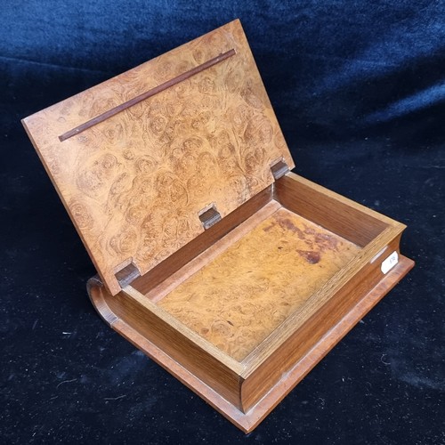 125 - A charming and beautifully constructed burl wood storage box in the for of a book. Featuring a lovel... 