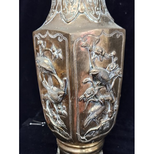 144 - Star Lot: A fabulous pair of large antique 19th century Japanese bronze and brass vases boasting a b... 