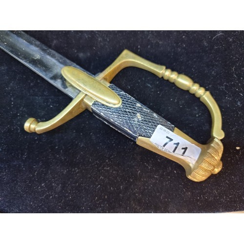 841 - Star lot : A  French Officer's saber with curved blade. With leather sheath featuring lovely brass d... 