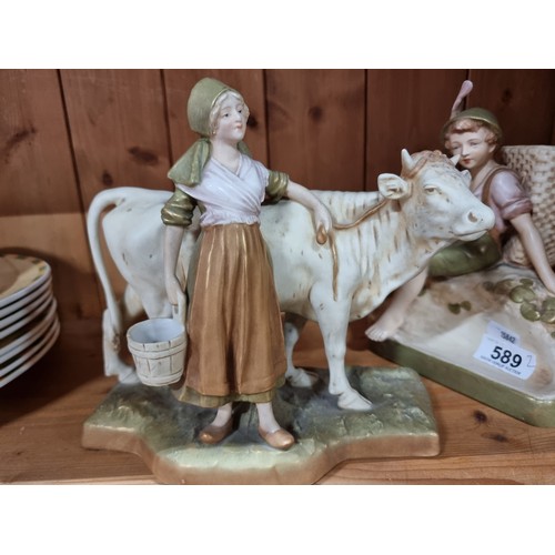 589 - Star Lot : Two Fabulous Royal Dux Czech made ceramic figures including a young boy with an integrate... 