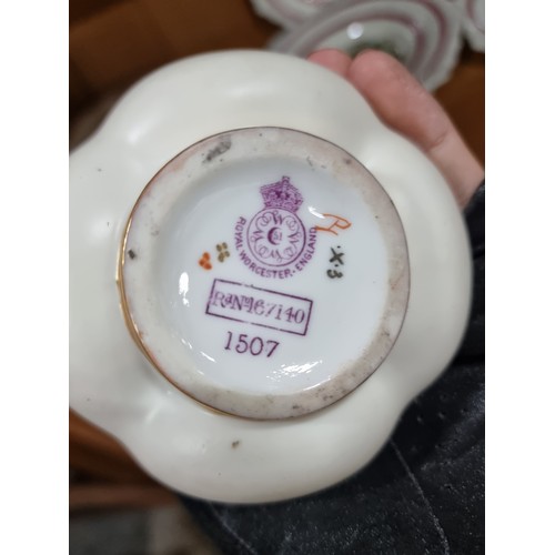 590 - Three beautiful vintage examples of Royal Worcester fine china including two dishes and a jug accomp... 