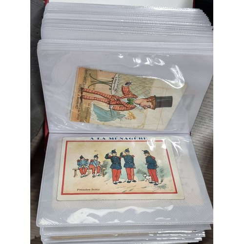 731 - A neat album of approximately seventy 19th century French trade cards. Featuring gorgeous illustrati... 