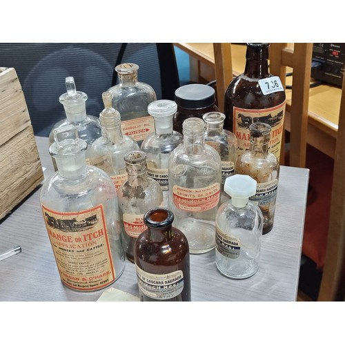 736 - A fabulous collection of early 20th century chemist's bottles. All with original paper labels. Inclu... 