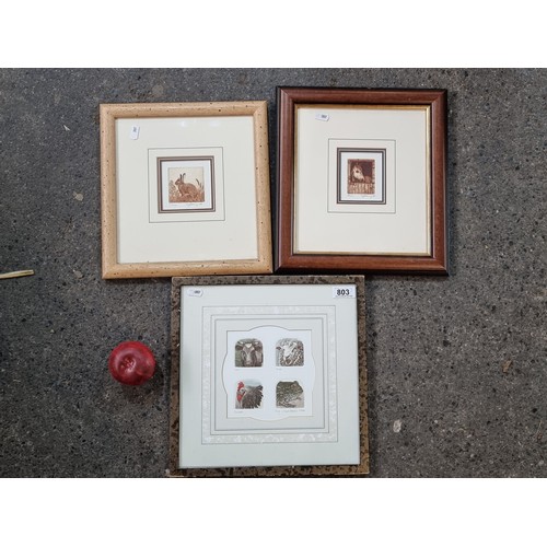 803 - Three charming original limited edition miniature copper plate etchings including a pair by the arti... 