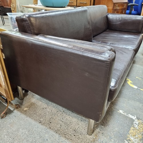 724 - A pair of stylish 3 seater couches in the SÄTER style from Ikea. In a deep brown leather finish and ... 