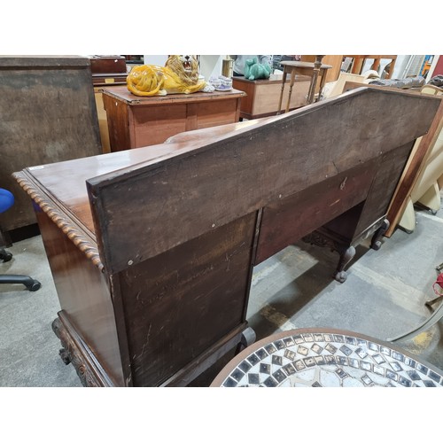 685 - Star Lot : A very large and impressive antique Georgian style sideboard with pediment style gallery ... 