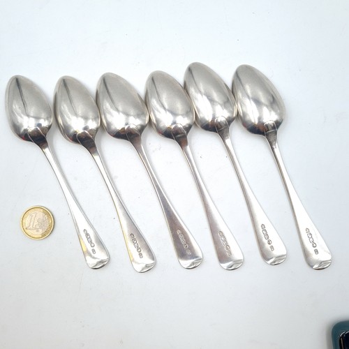 896 - A matching set of six heavy sterling silver teaspoons. Each etched with a dragon and flower to finia... 