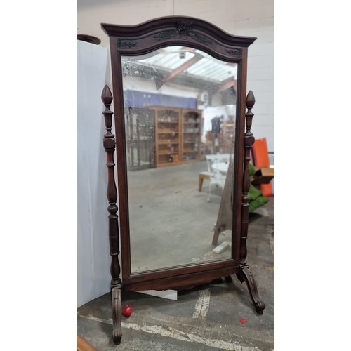 665 - Star Lot: The most spectacular large antique free standing full length mirror. Features large bevele... 